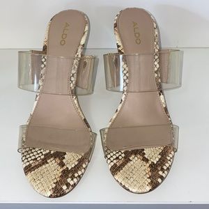 Aldo Clear/Snake Print Sandal Heel SZ 7.5US
